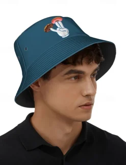 Men's Bucket Hat with Donut Peace Sign Graphic - Trendy Casual Sun Hat for Summer Outfits and Streetwear