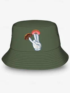 Men's Bucket Hat with Donut Peace Sign Graphic - Trendy Casual Sun Hat for Summer Outfits and Streetwear