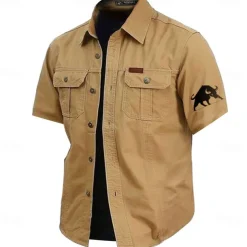 Men's Bull Work Shirt Western Shirt Cargo Shirt Short Sleeve Casual Tactical Sports Outdoor WorkWear Summer Spring Turndown Front Two Pockets Cotton Button Up Shirts Army Green Khaki Dark Blue Beige