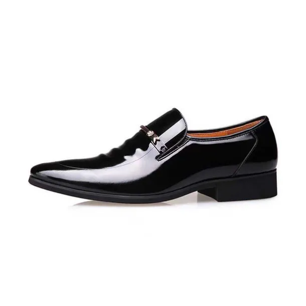Men's Burgundy Patent Faux Leather Loafers – Elegant Slip-On Dress Shoes with Metal Accent for Formal Events and Office Wear