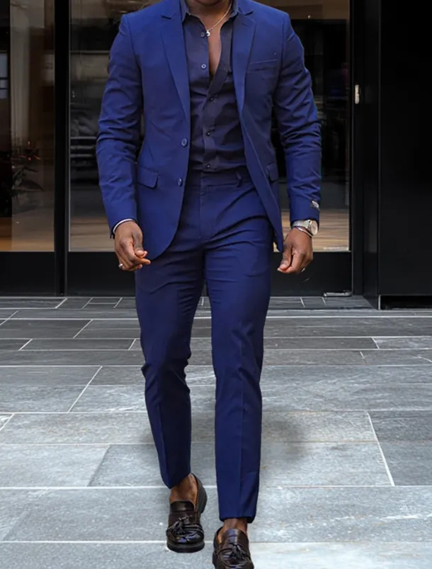 Men's Business Casual Suits Notch Lapel Royal Blue Fashion Daily Solid Colored Standard Fit 2 Piece Single Breasted Two-buttons