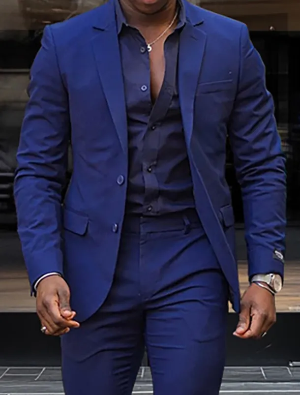Men's Business Casual Suits Notch Lapel Royal Blue Fashion Daily Solid Colored Standard Fit 2 Piece Single Breasted Two-buttons