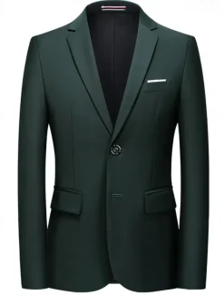 Men's Business Fall Wedding Suits Notch Lapel Dark Green Fashion Formal Solid Colored Standard Fit 3 Piece Single Breasted Two-buttons