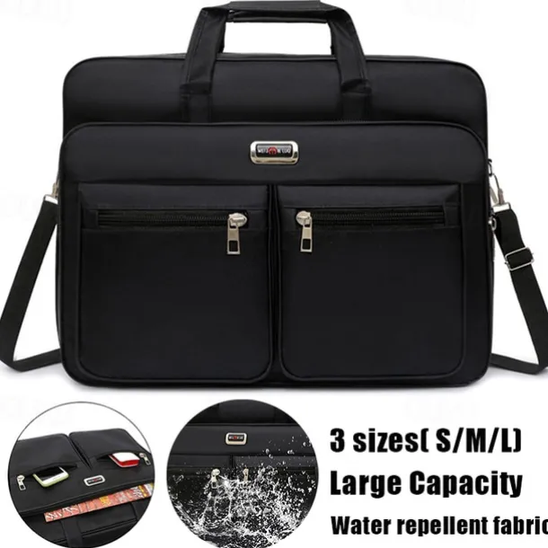 Men's Business Laptop Bag with Shoulder Strap, Water-Resistant Work Briefcase with Multiple Zipper Pockets for Office and Travel