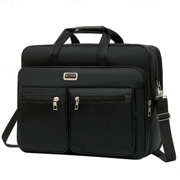 Men's Business Laptop Bag with Shoulder Strap, Water-Resistant Work Briefcase with Multiple Zipper Pockets for Office and Travel