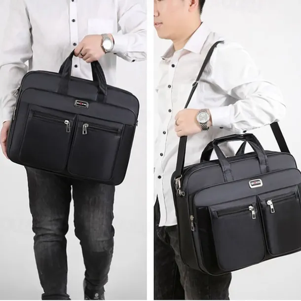 Men's Business Laptop Bag with Shoulder Strap, Water-Resistant Work Briefcase with Multiple Zipper Pockets for Office and Travel