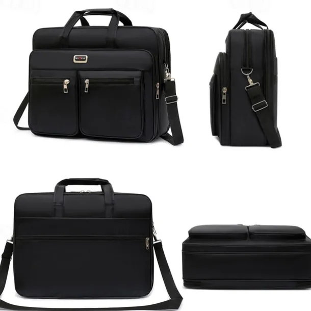 Men's Business Laptop Bag with Shoulder Strap, Water-Resistant Work Briefcase with Multiple Zipper Pockets for Office and Travel