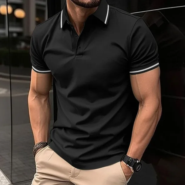 Men's Business Polo Golf Shirt Business Casual Ribbed Polo Collar Short Sleeve Solid Color Buttons Summer Spring & Fall Light Pink Dark Pink Black White Light Green Dark navy Business Polo