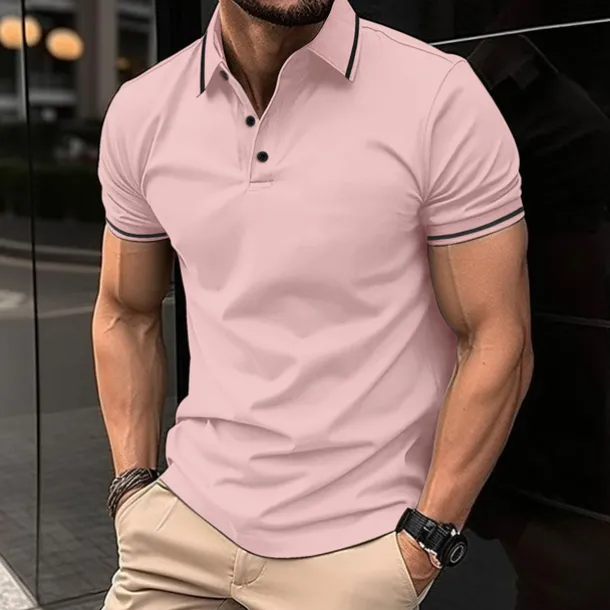 Men's Business Polo Golf Shirt Business Casual Ribbed Polo Collar Short Sleeve Solid Color Buttons Summer Spring & Fall Light Pink Dark Pink Black White Light Green Dark navy Business Polo