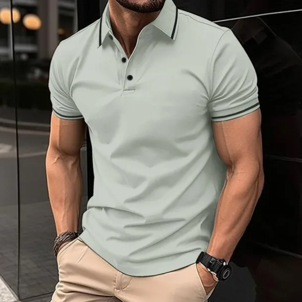 Men's Business Polo Golf Shirt Business Casual Ribbed Polo Collar Short Sleeve Solid Color Buttons Summer Spring & Fall Light Pink Dark Pink Black White Light Green Dark navy Business Polo