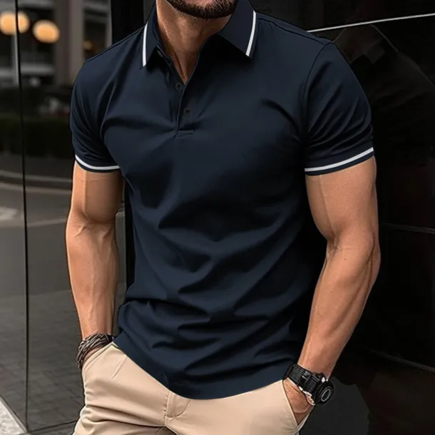 Men's Business Polo Golf Shirt Business Casual Ribbed Polo Collar Short Sleeve Solid Color Buttons Summer Spring & Fall Light Pink Dark Pink Black White Light Green Dark navy Business Polo