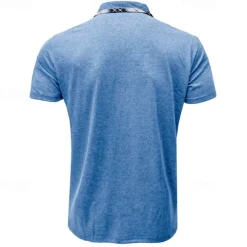 Men's Business Polo Golf Shirt Work Business Lapel Classic Short Sleeve Basic Modern Color Block Patchwork Button Spring & Summer Regular Fit Light Blue Black Light Grey Green Khaki Dark Blue