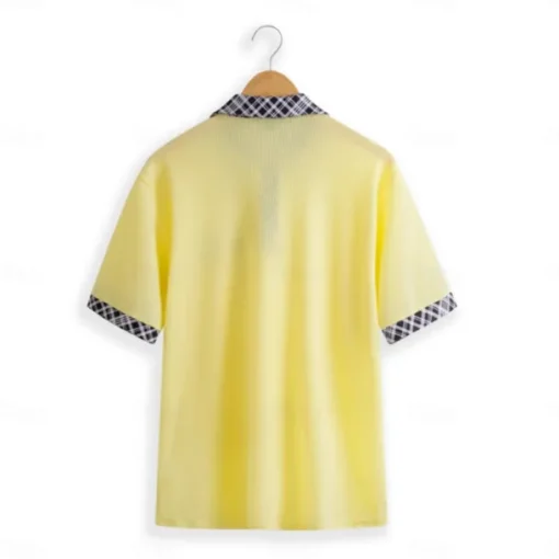 Men's Business Polo Golf Shirt Work Casual Lapel Classic Short Sleeve Basic Modern Color Block Patchwork Button Spring & Summer Regular Fit Light Yellow milk white khaki Gray Business Polo