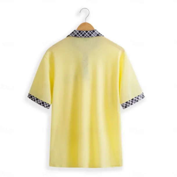 Men's Business Polo Golf Shirt Work Casual Lapel Classic Short Sleeve Basic Modern Color Block Patchwork Button Spring & Summer Regular Fit Light Yellow milk white khaki Gray Business Polo