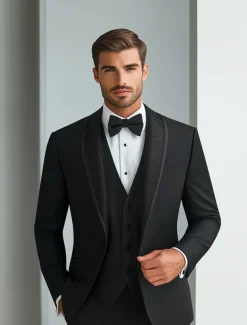 Men's Business Prom Party Suits Black Fashion Dress Solid Colored Standard Fit 3 Piece Single Breasted One-button