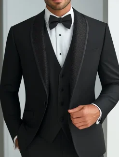 Men's Business Prom Party Suits Black Fashion Dress Solid Colored Standard Fit 3 Piece Single Breasted One-button
