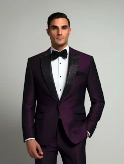 Men's Business Prom Party Suits Peaked Lapel Purple Fashion Dress Solid Colored Standard Fit 2 Piece Single Breasted One-button