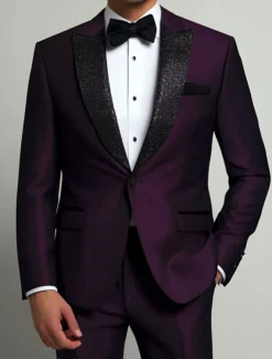 Men's Business Prom Party Suits Peaked Lapel Purple Fashion Dress Solid Colored Standard Fit 2 Piece Single Breasted One-button