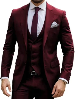 Men's Business Suits Notch Lapel Navy Blue Fashion Formal Solid Colored Standard Fit 3 Piece Single Breasted Two-buttons