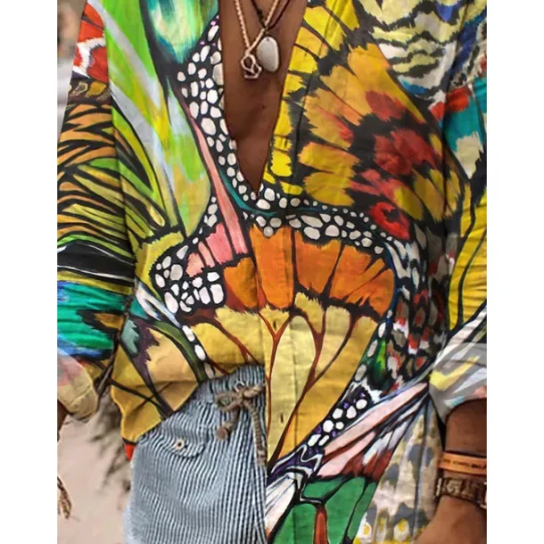 Men's Butterfly Shirt Summer Hawaiian Shirt Aloha Shirt Long Sleeve Shirt Turndown Fashion Streetwear Designer Outdoor Street Casual White Yellow Green S M L