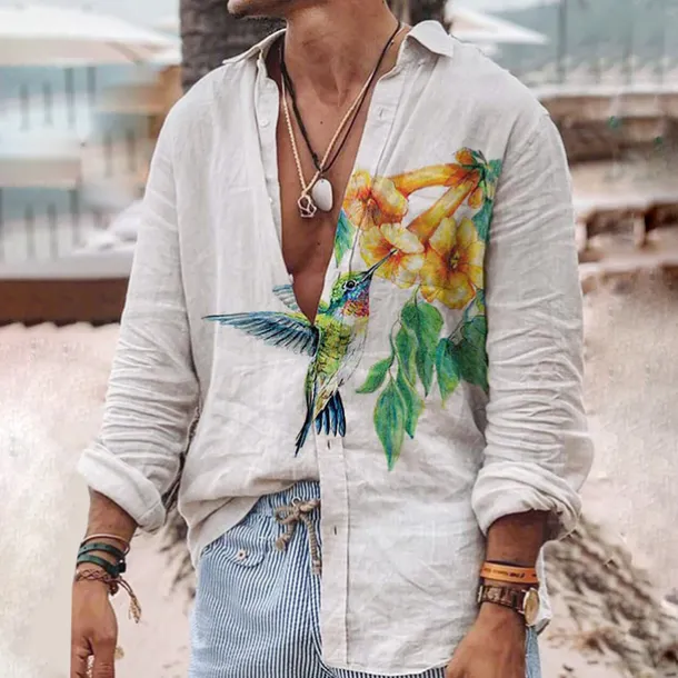 Men's Butterfly Shirt Summer Hawaiian Shirt Aloha Shirt Long Sleeve Shirt Turndown Fashion Streetwear Designer Outdoor Street Casual White Yellow Green S M L