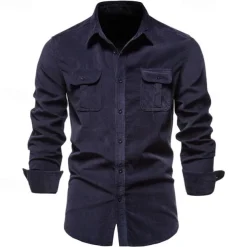 Men's Button Down Shirt Casual Shirt Corduroy Shirt Navy Blue Blue Green khaki Gray Long Sleeve Solid Color Turndown Shirt Collar Outdoor Daily Clothing Apparel Warm Daily