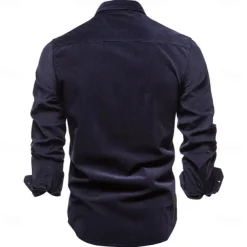 Men's Button Down Shirt Casual Shirt Corduroy Shirt Navy Blue Blue Green khaki Gray Long Sleeve Solid Color Turndown Shirt Collar Outdoor Daily Clothing Apparel Warm Daily