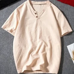 Men's Button T Shirt Henley Shirt Tee Short Sleeve Shirt Short Sleeve Henley Summer Solid / Plain Color Fashion Designer Fashion Vacation Street Going out Navy Black White Top Tee for Men