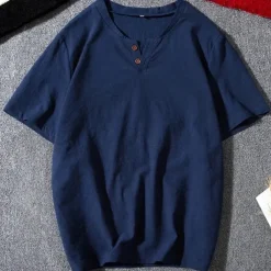 Men's Button T Shirt Henley Shirt Tee Short Sleeve Shirt Short Sleeve Henley Summer Solid / Plain Color Fashion Designer Fashion Vacation Street Going out Navy Black White Top Tee for Men