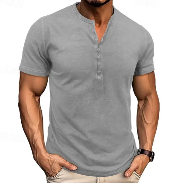 Men's Button T Shirt Henley Shirt Tee Tee Top Short Sleeve Henley Summer Classic Solid / Plain Color Fashion Designer Buckle Vacation Street Going out Blue Wine Dark Gray Top Tee for Men