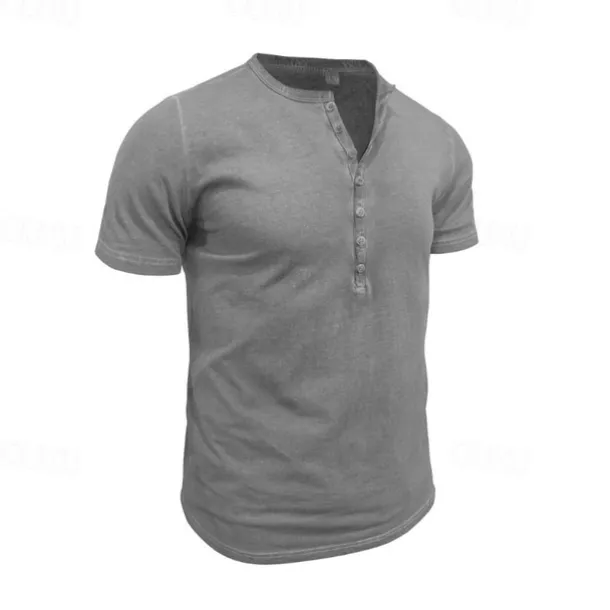Men's Button T Shirt Henley Shirt Tee Tee Top Short Sleeve Henley Summer Classic Solid / Plain Color Fashion Designer Buckle Vacation Street Going out Blue Wine Dark Gray Top Tee for Men