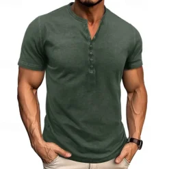 Men's Button T Shirt Henley Shirt Tee Tee Top Short Sleeve Henley Summer Classic Solid / Plain Color Fashion Designer Buckle Vacation Street Going out Blue Wine Dark Gray Top Tee for Men