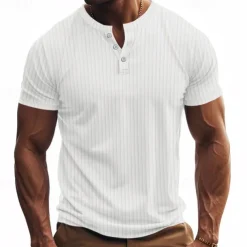 Men's Button T Shirt T Shirt Henley Shirt Tee Short Sleeve Henley Summer Spring Plain Fashion Designer Basic Jacquard Vacation Street Going out Black White Red Top Tee for Men