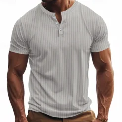 Men's Button T Shirt T Shirt Henley Shirt Tee Short Sleeve Henley Summer Spring Plain Fashion Designer Basic Jacquard Vacation Street Going out Black White Red Top Tee for Men