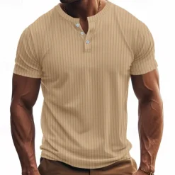 Men's Button T Shirt T Shirt Henley Shirt Tee Short Sleeve Henley Summer Spring Plain Fashion Designer Basic Jacquard Vacation Street Going out Black White Red Top Tee for Men