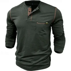 Men's Button T Shirt T Shirt Henley Shirt Tee Long Sleeve Henley Spring & Fall Color Block Fashion Designer Basic Patchwork Vacation Street Going out Black White Wine Top Tee for Men