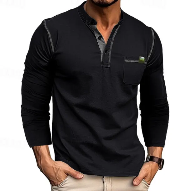 Men's Button T Shirt T Shirt Henley Shirt Tee Long Sleeve Henley Spring & Fall Color Block Fashion Designer Basic Patchwork Vacation Street Going out Black White Wine Top Tee for Men