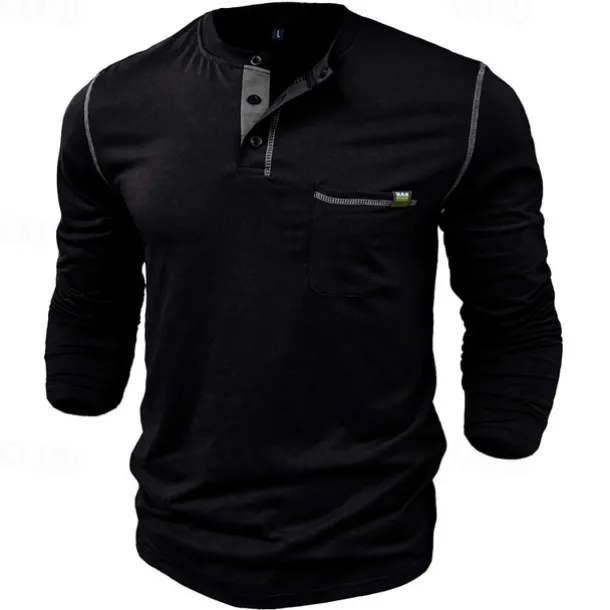 Men's Button T Shirt T Shirt Henley Shirt Tee Long Sleeve Henley Spring & Fall Color Block Fashion Designer Basic Patchwork Vacation Street Going out Black White Wine Top Tee for Men