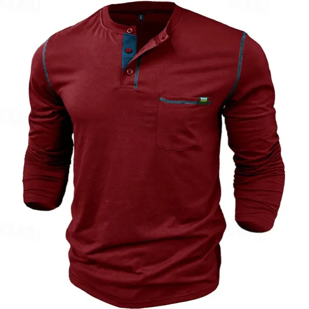 Men's Button T Shirt T Shirt Henley Shirt Tee Long Sleeve Henley Spring & Fall Color Block Fashion Designer Basic Patchwork Vacation Street Going out Black White Wine Top Tee for Men