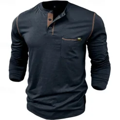 Men's Button T Shirt T Shirt Henley Shirt Tee Long Sleeve Henley Spring & Fall Color Block Fashion Designer Basic Patchwork Vacation Street Going out Black White Wine Top Tee for Men