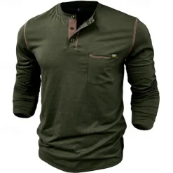 Men's Button T Shirt T Shirt Henley Shirt Tee Long Sleeve Henley Spring & Fall Color Block Fashion Designer Basic Patchwork Vacation Street Going out Black White Wine Top Tee for Men