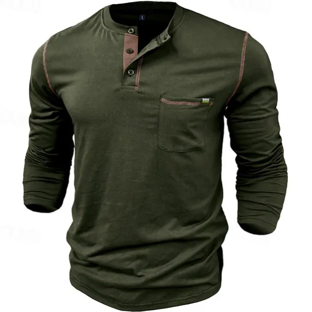 Men's Button T Shirt T Shirt Henley Shirt Tee Long Sleeve Henley Spring & Fall Color Block Fashion Designer Basic Patchwork Vacation Street Going out Black White Wine Top Tee for Men