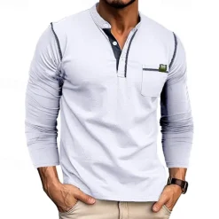 Men's Button T Shirt T Shirt Henley Shirt Tee Long Sleeve Henley Spring & Fall Color Block Fashion Designer Basic Patchwork Vacation Street Going out Black White Wine Top Tee for Men