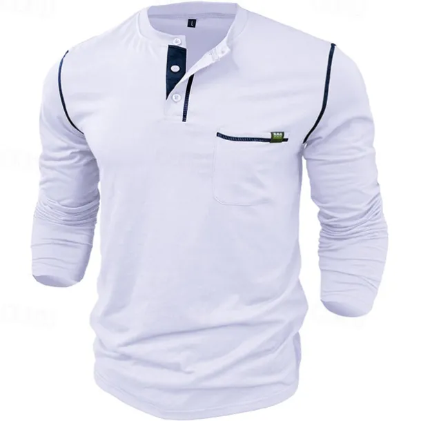 Men's Button T Shirt T Shirt Henley Shirt Tee Long Sleeve Henley Spring & Fall Color Block Fashion Designer Basic Patchwork Vacation Street Going out Black White Wine Top Tee for Men