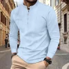 Men's Button T Shirt T Shirt Henley Shirt Tee Long Sleeve Henley Spring & Fall Plain Fashion Designer Basic Vacation Street Going out Black White Khaki Top Tee for Men