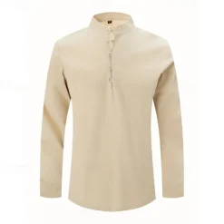 Men's Button T Shirt T Shirt Henley Shirt Tee Long Sleeve Henley Spring & Fall Plain Fashion Designer Basic Vacation Street Going out Black White Khaki Top Tee for Men