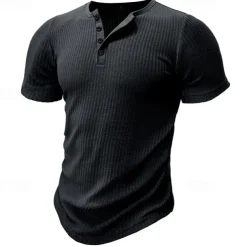 Men's Button T Shirt T Shirt Henley Shirt Tee Short Sleeve Henley Spring & Summer Plain Pit Strip Fashion Designer Basic Vacation Street Going out Black White Navy Blue Top Tee for Men