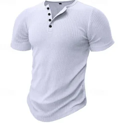 Men's Button T Shirt T Shirt Henley Shirt Tee Short Sleeve Henley Spring & Summer Plain Pit Strip Fashion Designer Basic Vacation Street Going out Black White Navy Blue Top Tee for Men