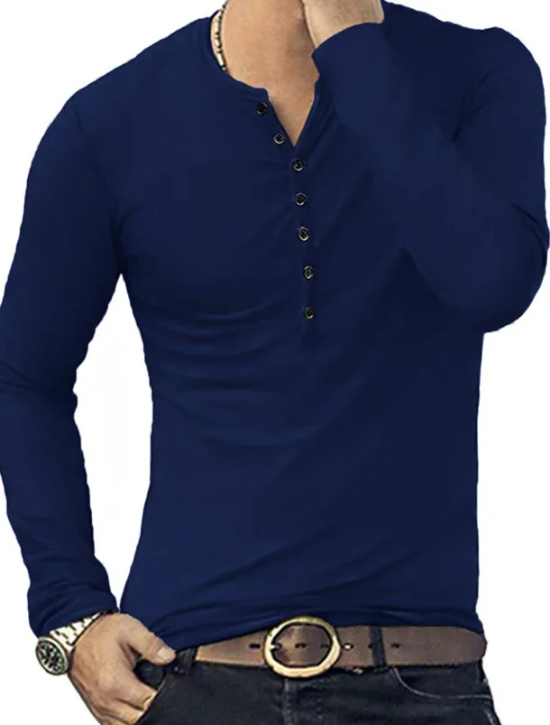 Men's Button T Shirt T Shirt Long Sleeve Shirt Long Sleeve Stand Collar Spring & Fall Plain Lightweight Classic Casual Button-Down Vacation Casual Holiday Wine Black White Top Tee for Men