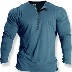 Men's Button T Shirt T Shirt Henley Shirt Tee Top Long Sleeve Crew Neck Spring & Fall Plain Fashion Designer Basic Retro Button-Down Vacation Street Going out Black White Blue Top Tee for Men